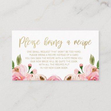 Pink Gold Floral Bridal Shower Recipe Invitations Request