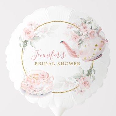Pink Gold Floral Bridal Shower Tea Party Balloon