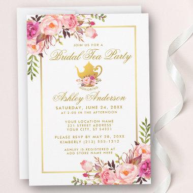 Pink Gold Floral Bridal Shower Tea Party Invite