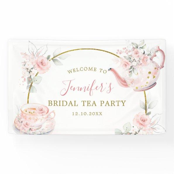 Pink Gold Floral Bridal Shower Tea Party Large Banner