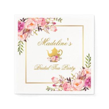 Pink Gold Floral Bridal Shower Tea Party Napkins