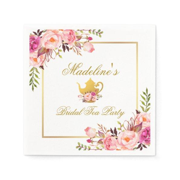 Pink Gold Floral Bridal Shower Tea Party Napkins