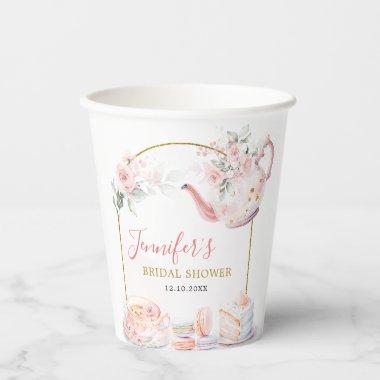 Pink Gold Floral Bridal Shower Tea Party Paper Cups