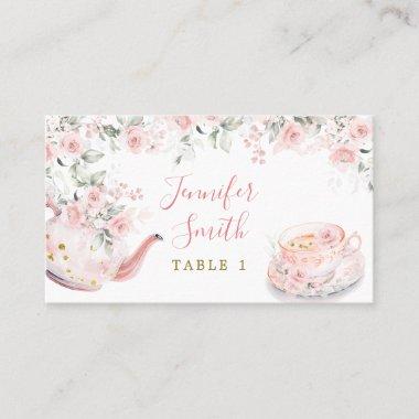Pink Gold Floral Bridal Shower Tea Party Place Invitations
