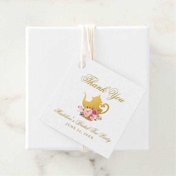 Pink Gold Floral Bridal Shower Tea Party Thank You Favor Tags
