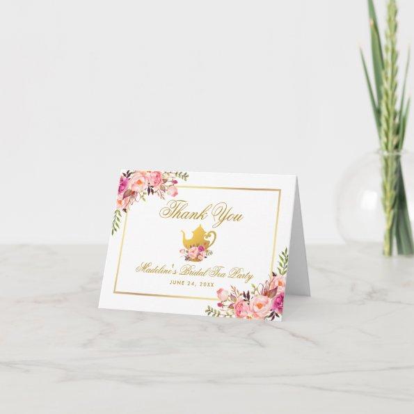 Pink Gold Floral Bridal Tea Party Thanks Note Thank You Invitations