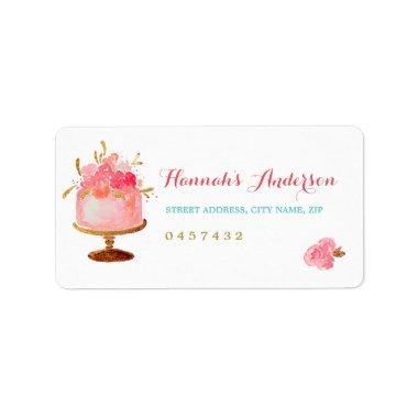 Pink Gold Floral Cake Bridal Shower Address Labels