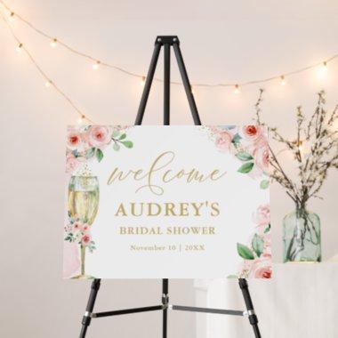 Pink Gold Floral Champagne Glass Welcome Foam Board