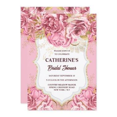 Pink gold floral rose flower tropical party Invitations