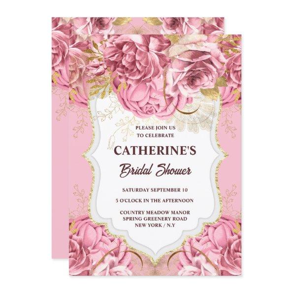 Pink gold floral rose flower tropical party