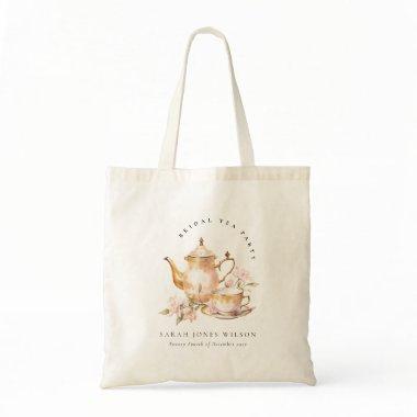 Pink Gold Floral Tea Set  Tea Party Tote Bag
