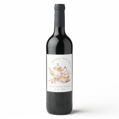 Pink Gold Floral Tea Set  Tea Party Wine Label