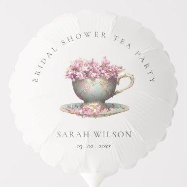 Pink Gold Floral Teacup Bridal Shower Tea Party Balloon