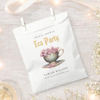 Pink Gold Floral Teacup Bridal Shower Tea Party Favor Bag