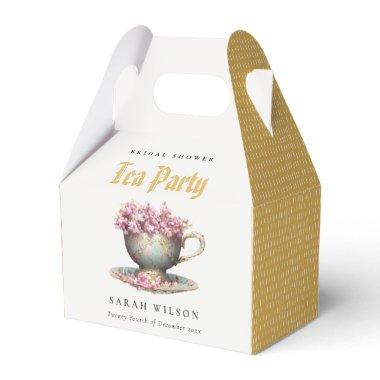 Pink Gold Floral Teacup Bridal Shower Tea Party Favor Boxes