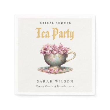 Pink Gold Floral Teacup Bridal Shower Tea Party Napkins
