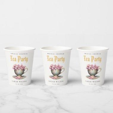 Pink Gold Floral Teacup Bridal Shower Tea Party Paper Cups