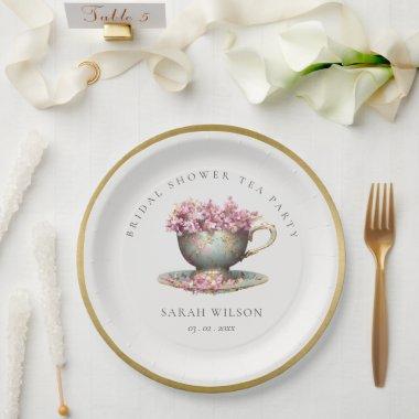 Pink Gold Floral Teacup Bridal Shower Tea Party Paper Plates