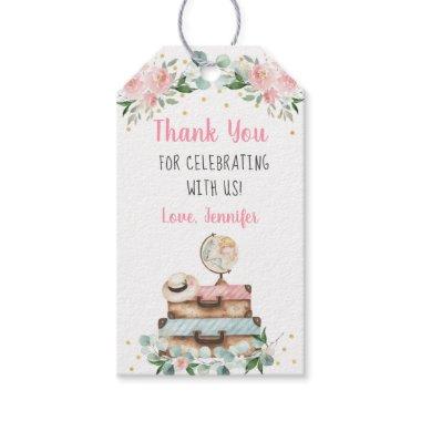 Pink Gold Floral Travel Bridal Shower Thank You Gift Tags