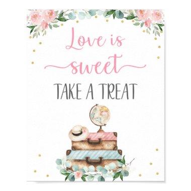 Pink Gold Floral Travel Bridal Shower Treat Sign