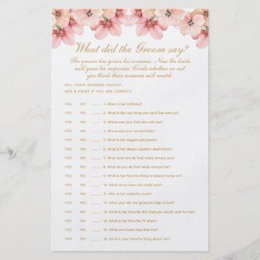 Pink Gold Floral What Did the Groom Say Game Flyer