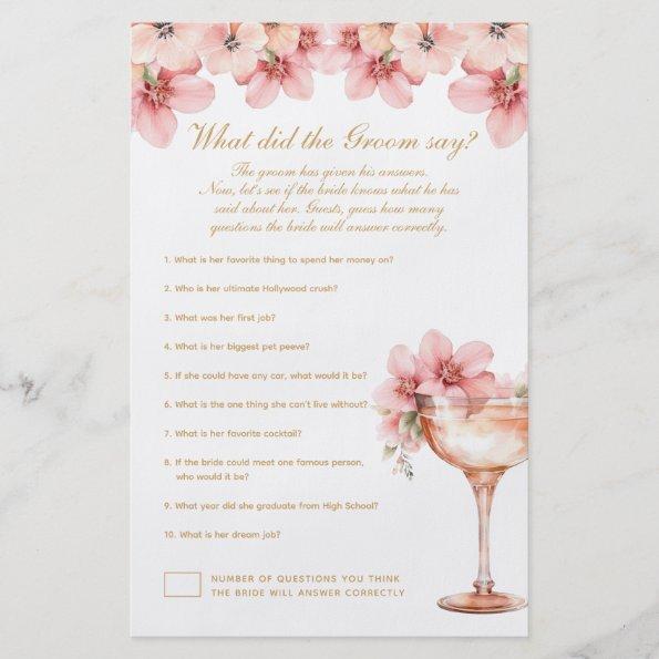 Pink Gold Floral What Did the Groom Say Game Flyer