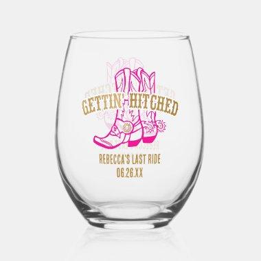 Pink Gold Gettin' Hitched Stemless Wine Glass