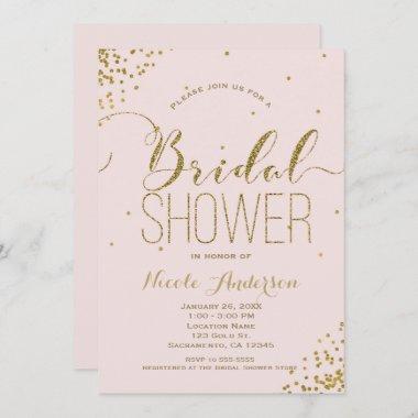 Pink & Gold Glam Glitter Corners BRIDAL SHOWER Invitations