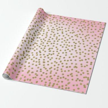 Pink & Gold Glitter Confetti Dots Trendy Glam Wrapping Paper