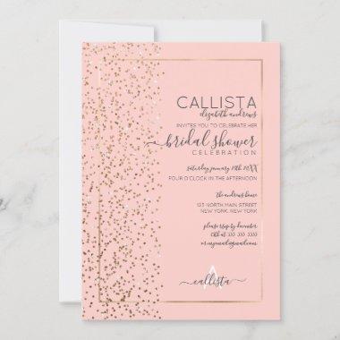 Pink Gold Glitter Confetti Side Bridal Shower Invitations
