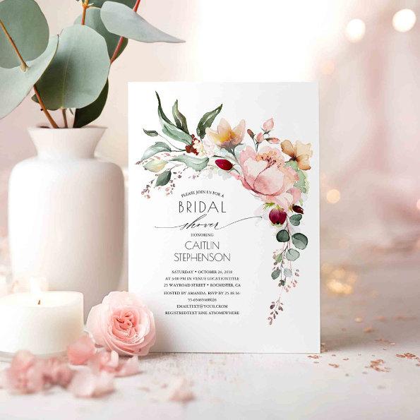 Pink Gold Glitter Floral Elegant Bridal Shower Invitations