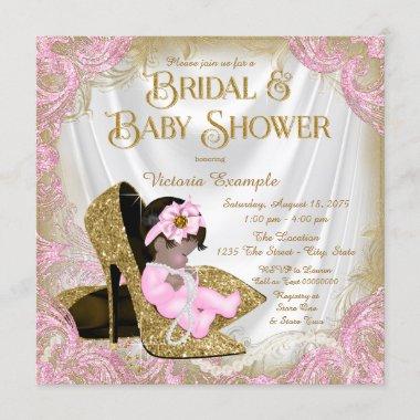Pink Gold Glitter Shoe Pearl Bridal Baby Shower Invitations