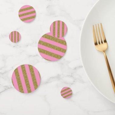 Pink Gold Glitter Stripes Glam Birthday Party Confetti