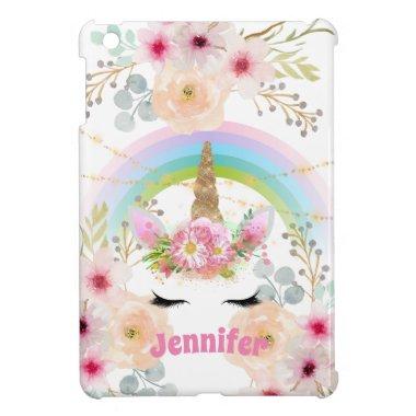 Pink Gold Glitter Unicorn Face Flowers Girls Gifts Case For The iPad Mini