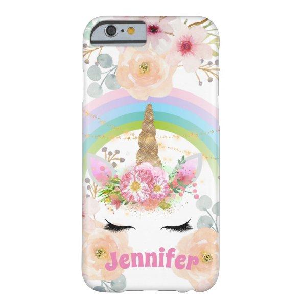 Pink Gold Glitter Unicorn Face Flowers Girls Gifts Barely There iPhone 6 Case