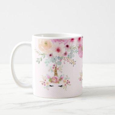 Pink Gold Glitter Unicorn Face Flowers Girls Gifts Coffee Mug