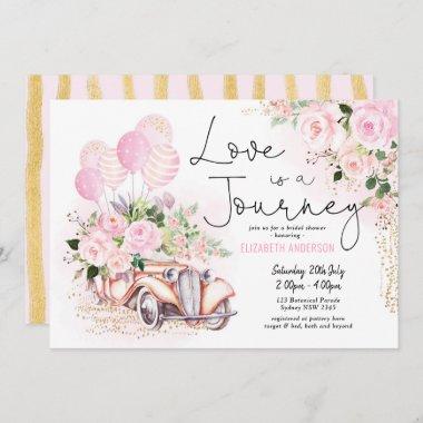 Pink Gold Love is a Journey Travel Bridal Shower Invitations