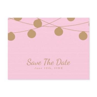 Pink & Gold Modern String Lights Save The Date Announcement Post