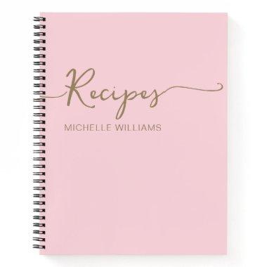 Pink Gold Monogram Name Signature Cookbook Recipe Notebook