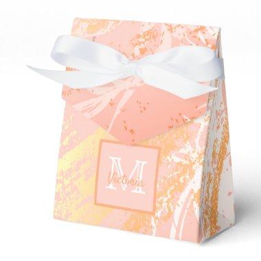 Pink gold palm leaves modern monogram favor boxes