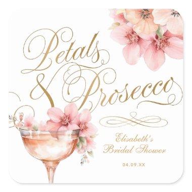 Pink Gold Petals and Prosecco Bridal Shower Square Sticker