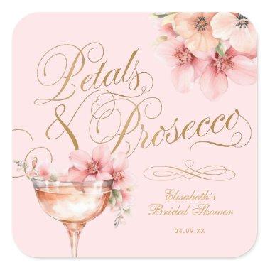Pink Gold Petals and Prosecco Bridal Shower Square Sticker