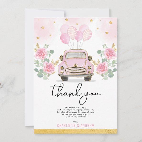 Pink Gold Quarantine Drive By Baby Shower Parade Thank You Invitations