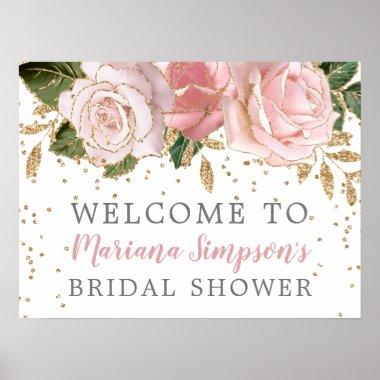 Pink Gold Roses Bridal Shower Welcome Sign