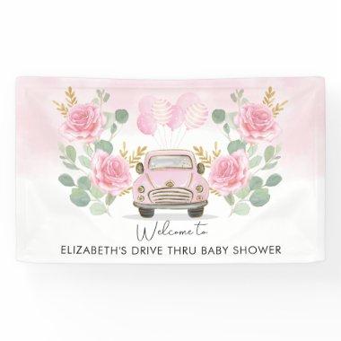 Pink Gold Roses Drive By Baby Shower Welcome Yard Banner