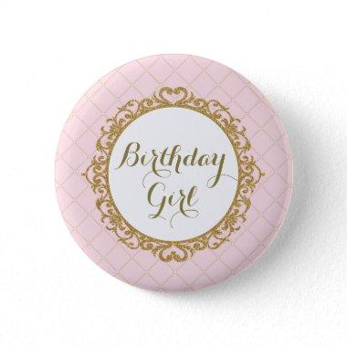 Pink Gold Royal Princess Birthday Girl Round Badge Button