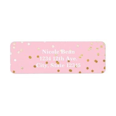 Pink & Gold Shiny Confetti Dots Chic Modern Label