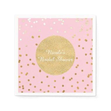 Pink & Gold Shiny Confetti Dots Chic Modern Paper Napkins