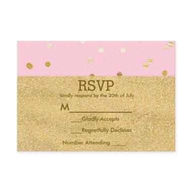 Pink & Gold Shiny Confetti Dots Chic Modern RSVP