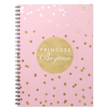 Pink & Gold Shiny Confetti Dots Modern Notebook